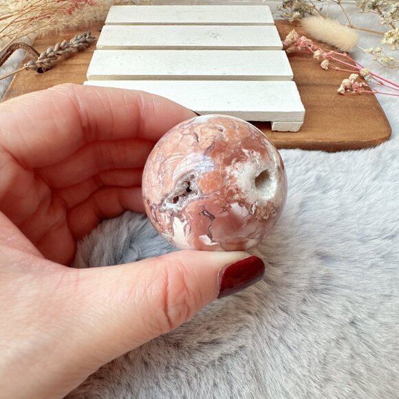 Beautiful Small Pink Cotton Candy Agate Sphere - Picture 1 of 8